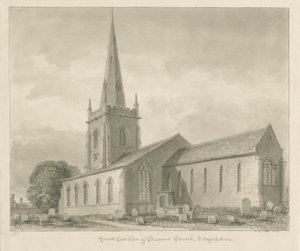 Brewood Church: sepia tegning af John Buckler