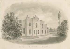 Brewood Grammar School: sepia-tegning, nd [c 1842] (tegning) af John Buckler