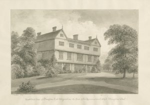 Broughton Hall: sepia tegning, 1848 af John Buckler