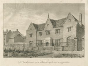 Burton-upon-Trent - Grammar School: sepia-tegning af John Buckler