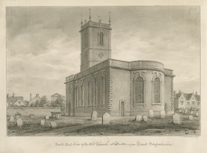 Burton-upon-Trent - Old Church: sepia-tegning af John Buckler