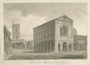 Burton-upon-Trent - Rådhus: sepia-tegning af John Buckler