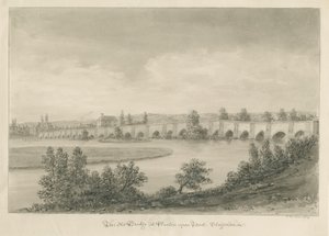 Burton-upon-Trent Bridge and Town: sepia-tegning af John Buckler