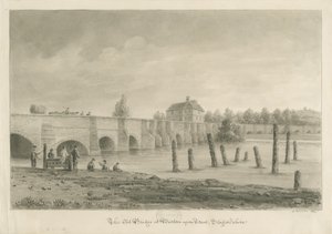 Burton-upon-Trent Bridge and Town: sepia-tegning, 1839
