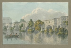Burton-upon-Trent Bridge and Town: water color painting, and [? 18th century] dani af John Buckler