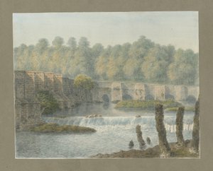 Burton-upon-Trent Bridge and Town: water color painting, and [? 18th century] dani af John Buckler