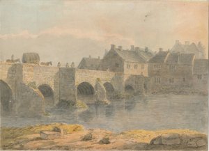 Burton-upon-Trent Bridge and Town: vandfarvemaleri og [?1700-tallet] af John Buckler