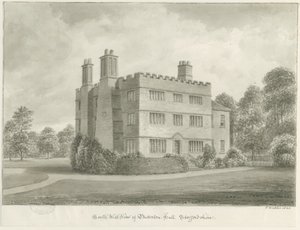 Butterton Hall: sepia tegning, 1844 af John Buckler