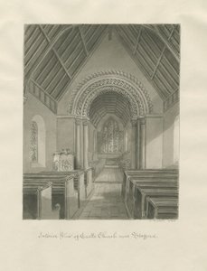 Slotskirken - Kirkens indre: sepia tegning af John Buckler