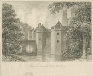 Caverswall Castle: sepia-tegning, 1840 af John Buckler