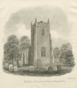 Caverswall Church: sepia tegning