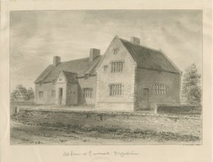 Caverswall Village - gamle huse: sepia tegning af John Buckler
