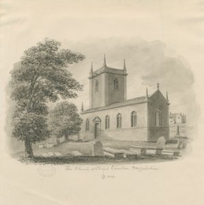 Chapel Chorlton Church: sepia tegning af John Buckler