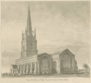 Clifton Campville Church: sepia tegning af John Buckler