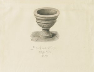 Croxden - Font in the Guest Chapel: sepia-tegning af John Buckler