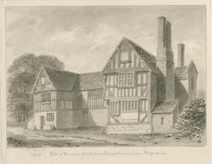 Dimsdale Old Hall: sepia tegning, 1841 af John Buckler