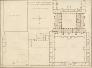 Essex - Audley End - Plan: sepia tegning, 1815 af John Buckler