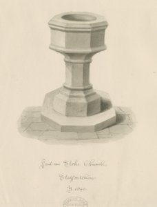 Font Stoke-upon-Trent Church: sepia-tegning af John Buckler