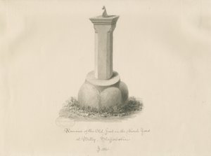 Skrifttype ved Betley Church: sepia-tegning af John Buckler