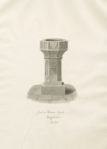 Font i Alrewas Kirke: sepia tegning af John Buckler