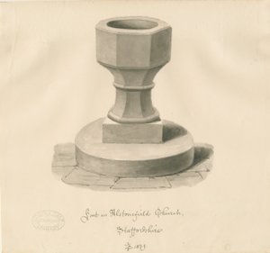 Skrifttype i Alstonfield Church: sepia-tegning af John Buckler
