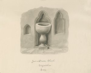 Skrifttype i Barton under Needwood Church: sepia-tegning af John Buckler