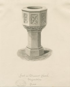 Skrifttype i Brewood Church: sepia tegning af John Buckler