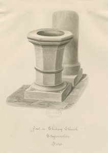 Skrifttype i Chebsey Church: sepia tegning af John Buckler