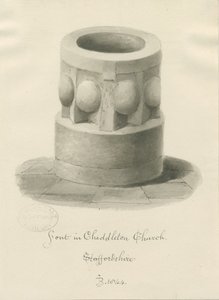 Font in Cheddleton Church: sepia drawing, 1844dani af John Buckler
