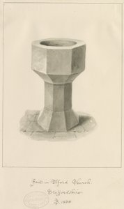 Skrifttype i Elford Church: sepia tegning af John Buckler