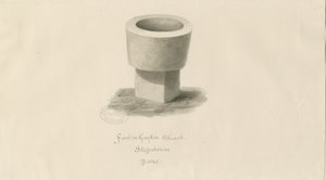 Skrifttype i Gayton Church: sepia tegning af John Buckler