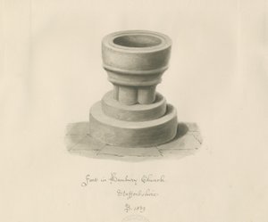 Skrifttype i Hanbury Church: sepia-tegning af John Buckler