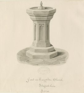 Skrifttype i Haughton Church: sepia-tegning af John Buckler