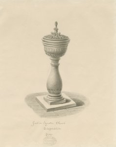 Font i Ingestre Kirke: sepia tegning af John Buckler
