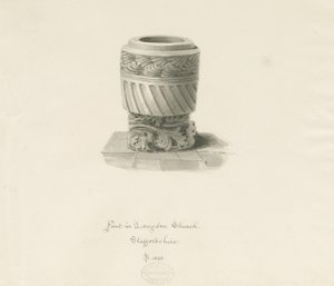 Skrifttype i Longdon Church: sepia tegning af John Buckler