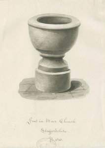 Font i Mær Kirke: sepia tegning af John Buckler