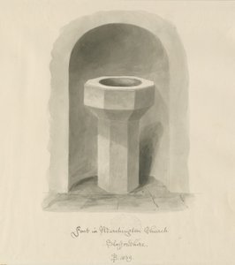 Skrifttype i Marchington Church: sepia vask tegning af John Buckler