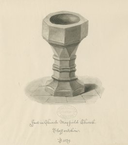 Skrifttype i Mayfield Church: sepia tegning af John Buckler