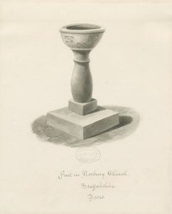 Skrifttype i Norbury Church: sepia vask tegning af John Buckler