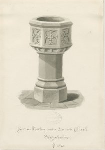 Skrifttype i Norton Canes Church: sepia vask tegning, 1843 af John Buckler