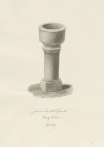 Font i Onecote Church: sepia-tegning, 1847 af John Buckler