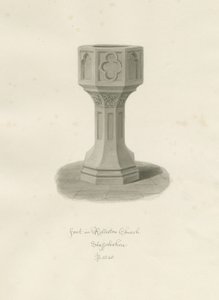 Font i Rolleston Church: sepia-tegning, 1848 af John Buckler