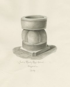 Skrifttype i Rowley Regis Church: sepia-tegning af John Buckler