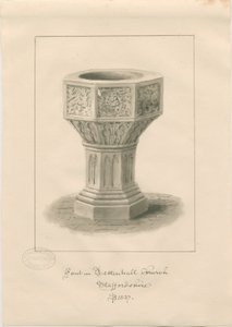 Font i Tettenhall Church: sepia tegning af John Buckler