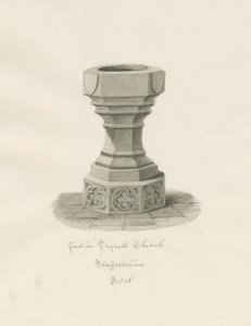 Font i Trysull Kirke: sepia vasketegning af John Buckler