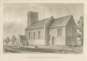 Gayton Church: sepia tegning, 1841 af John Buckler