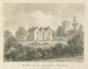 Harborne - Præstegård: sepia-tegning, 1833 af John Buckler