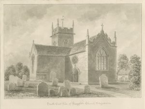 Haughton Church: sepia vask tegning, 1842 af John Buckler