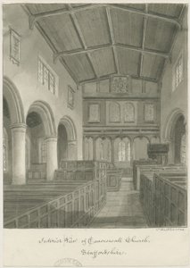 Interiør af Caverswall Church: sepia tegning af John Buckler
