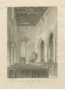 Interiør af Checkley Church: sepia tegning af John Buckler